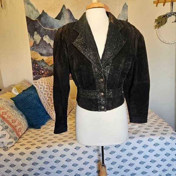 Vintage GIII Black Leather Jacket Size Small Cropped Boho Moto Style Womens - Picture 8 of 11